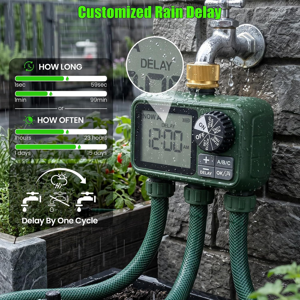 Water Timer for Outdoor Garden Hose, Sprinkler Timer for Garden | Faucet with Auto/Manual/Rain Delay Mode, Sprinkler