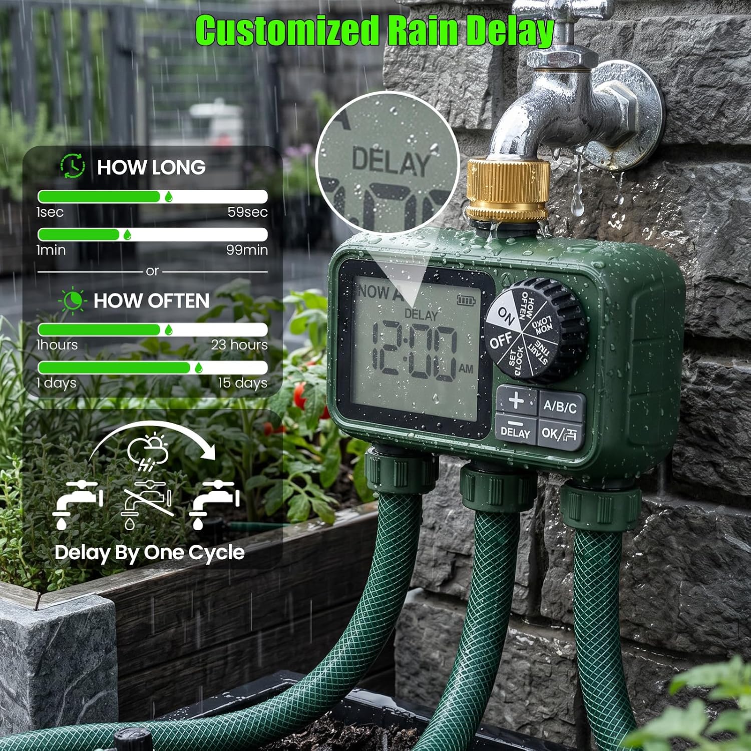 Water Timer for Outdoor Garden Hose, Sprinkler Timer for Garden | Faucet with Auto/Manual/Rain Delay Mode, Sprinkler