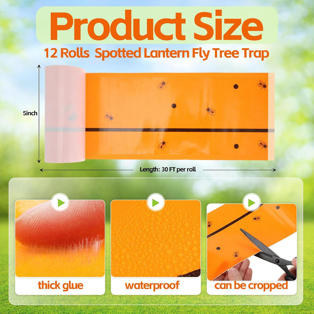 12 Rolls Spotted Lantern Fly Tree Trap 30 Feet Each Roll Lanternfly Tree Outdoor Fruit Fly Sticky Strips Paper Insect