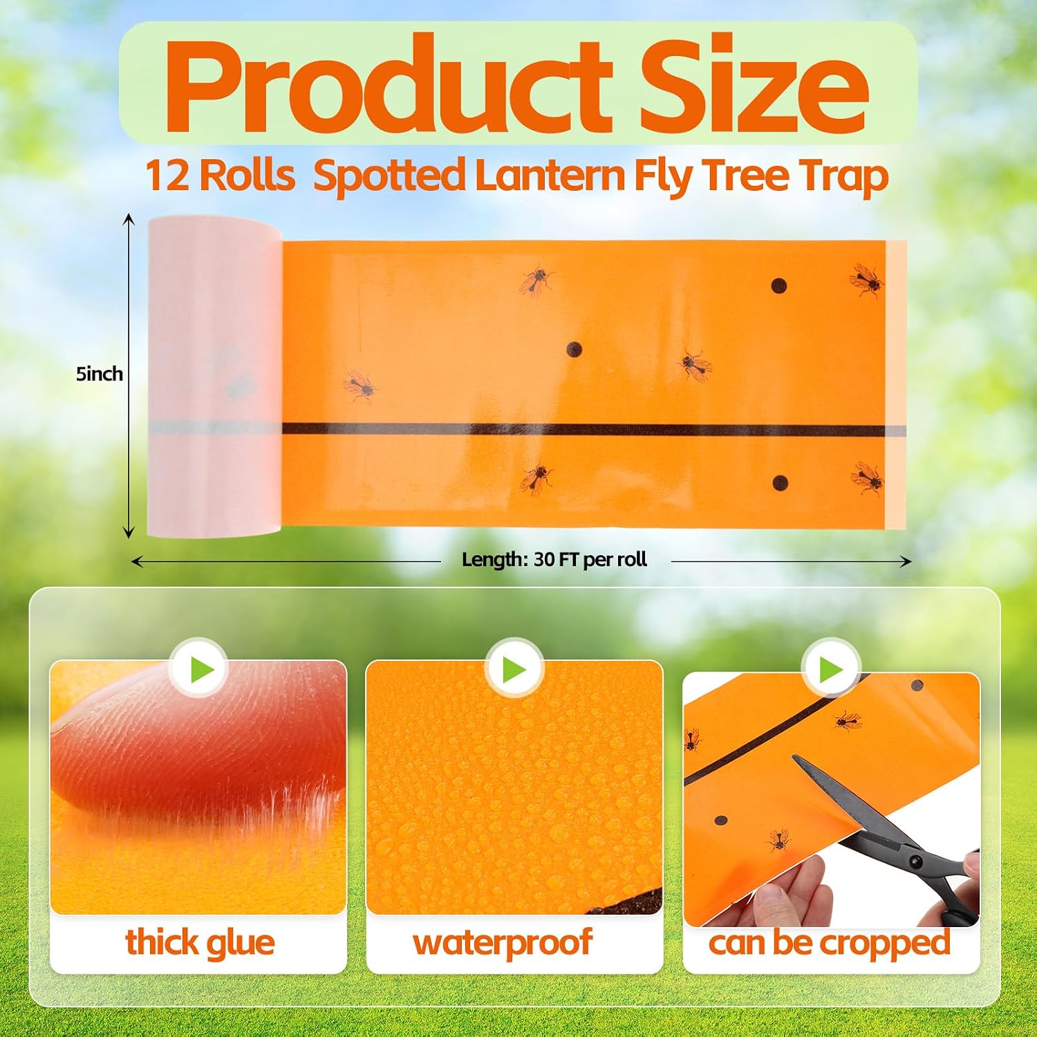 12 Rolls Spotted Lantern Fly Tree Trap 30 Feet Each Roll Lanternfly Tree Outdoor Fruit Fly Sticky Strips Paper Insect