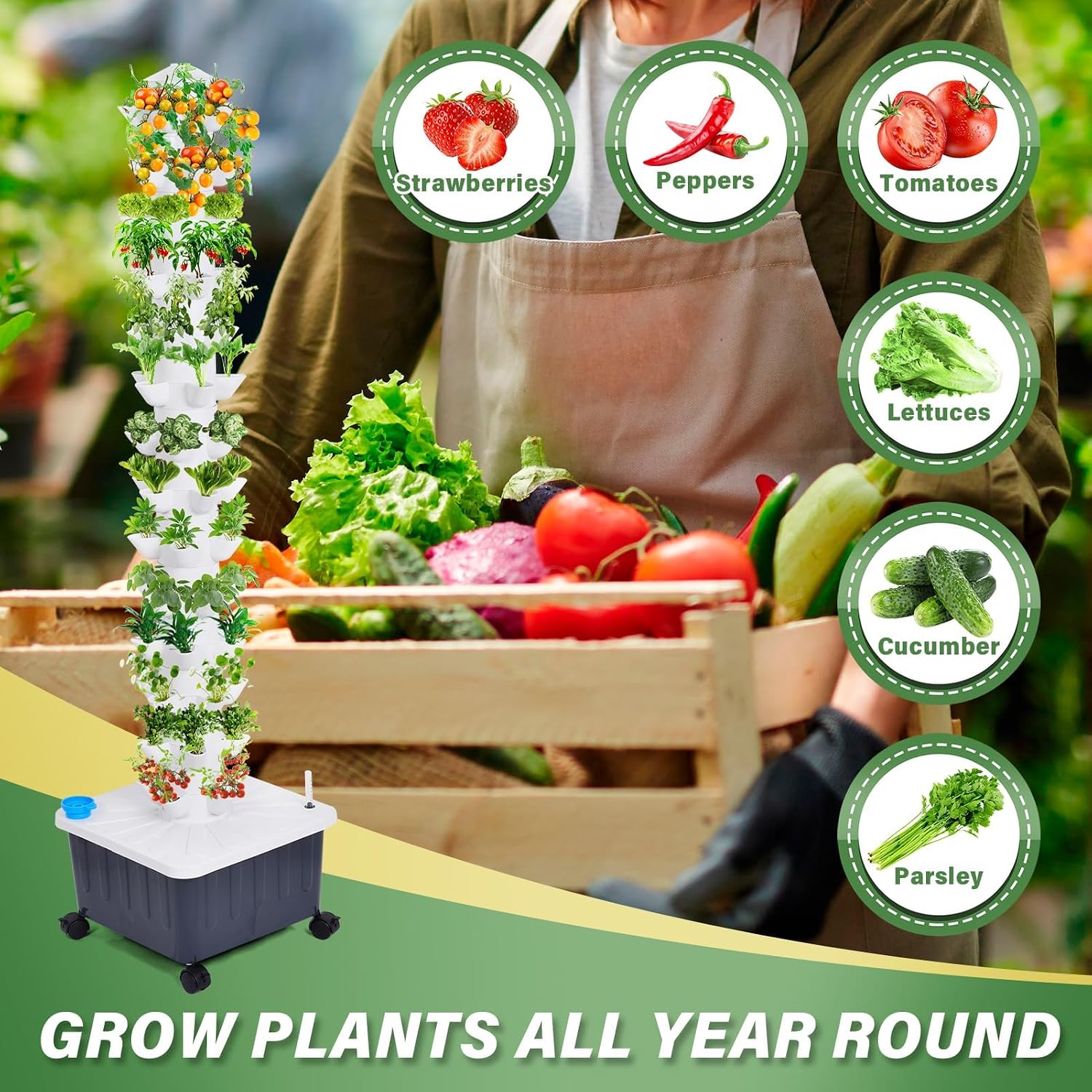 14 Layer Hydroponic Tower 70 Slot Vertical Garden Grow Kit | 14-Layer hydroponic tower 70-slot vertical garden kit with