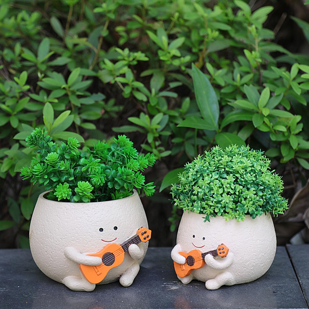 NINIPAPA Smiley Face Plant Pot Cute Guitar Planter with Drainage Holes Funny Small Flower Pots for Indoor Succulent