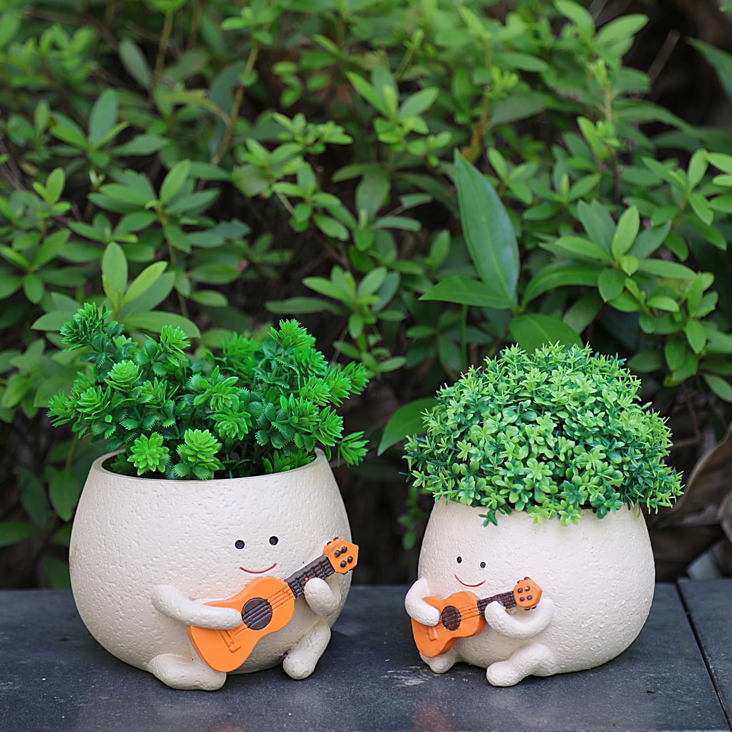 NINIPAPA Smiley Face Plant Pot Cute Guitar Planter with Drainage Holes Funny Small Flower Pots for Indoor Succulent