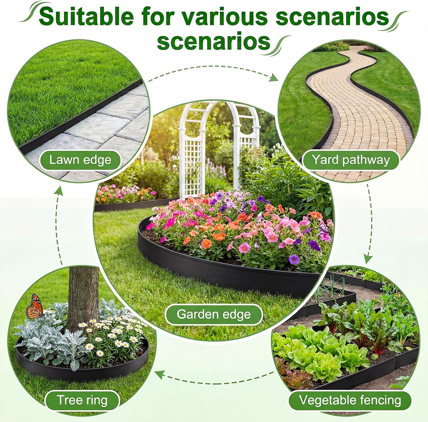 Landscape Edging, 2" x 120' Garden Edging Border, Plastic Garden Edging with 140 Pcs Spikes, No Dig Landscape Edging