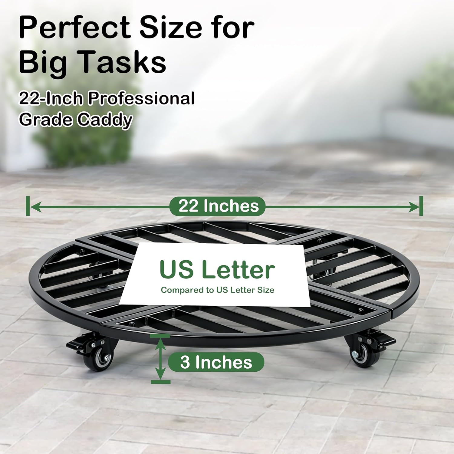 22" Round Metal Plant Caddy with Wheels Heavy Duty, 600lbs Capacity Rust-Proof Plant Stand with Lockable Caster Wheels