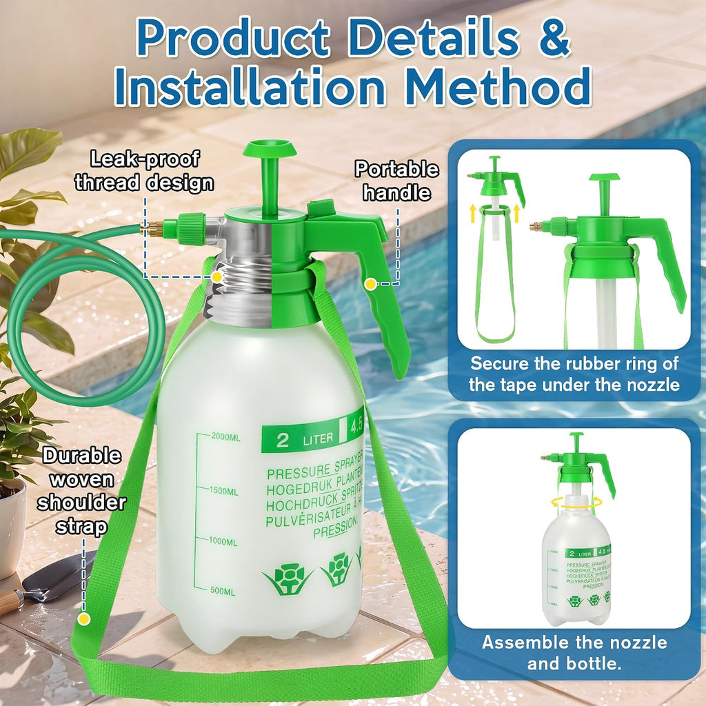 Personal Mister, 2 in 1 Water Spray Bottle with 3.3ft Mist Line, 2L,Green | Portable Cooling Mister With Shoulder