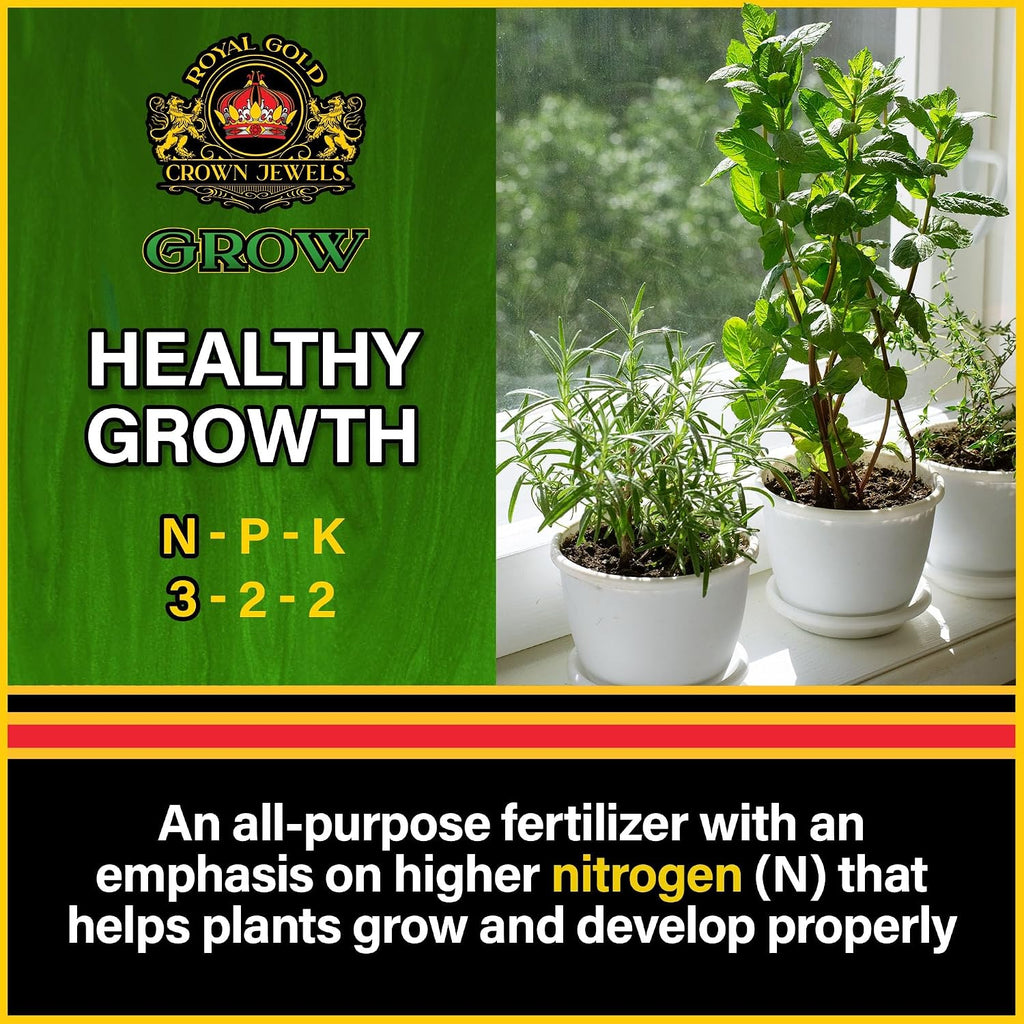 Royal Gold Crown Jewels Organic Grow 3-2-2 Dry Soluble Fertilizer, 5 lbs - Best for Improving Soil Before Planting