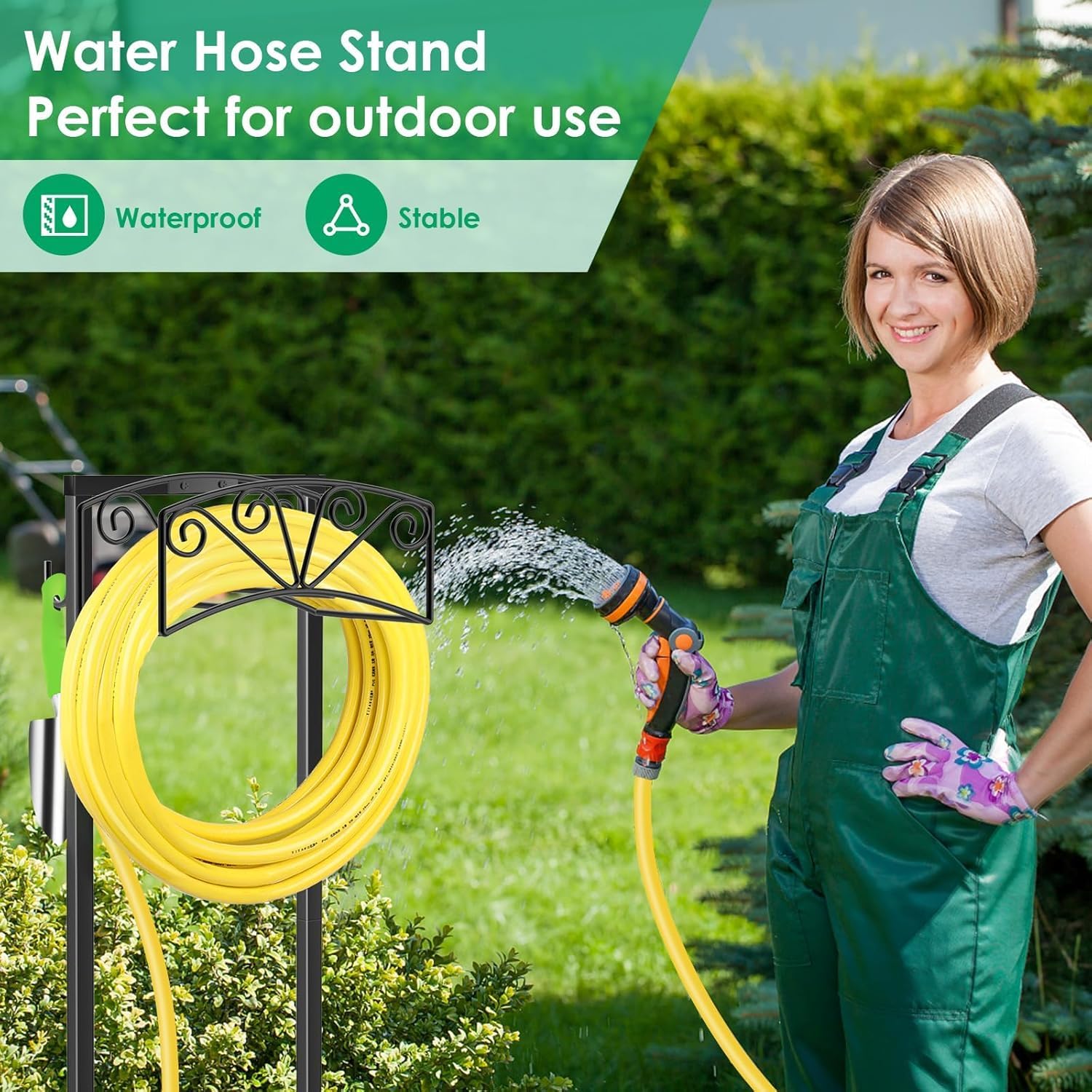TomCare Garden Hose Holder, Heavy Duty Water Hose Hanger for 160FT Hose | Freestanding Ground-Set Design, Thick Metal