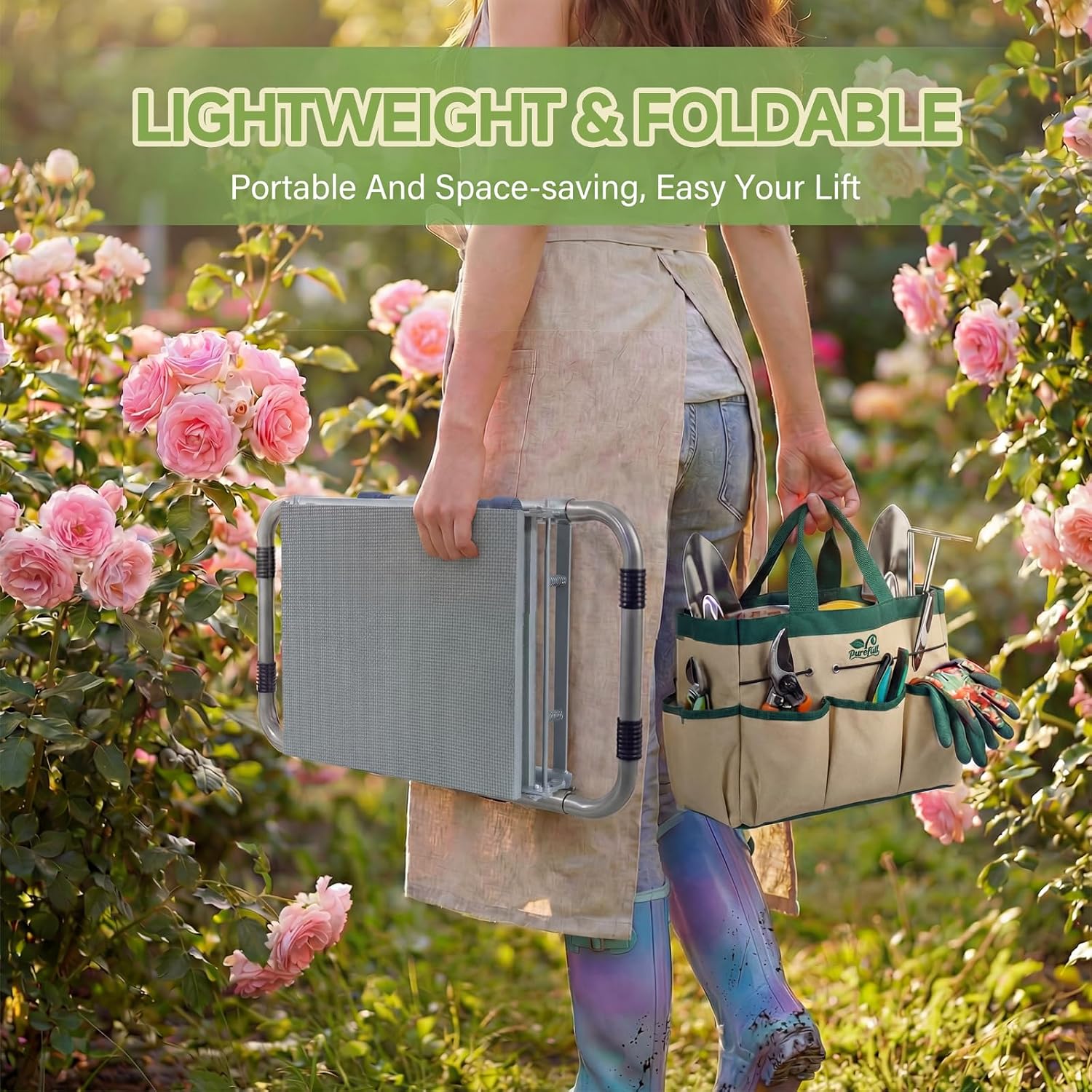 2-in-1 Heavy Duty Foldable Garden Kneeler And Stool With EVA Pad, Green | Wider Thicker Soft Foam Cushioning Includes
