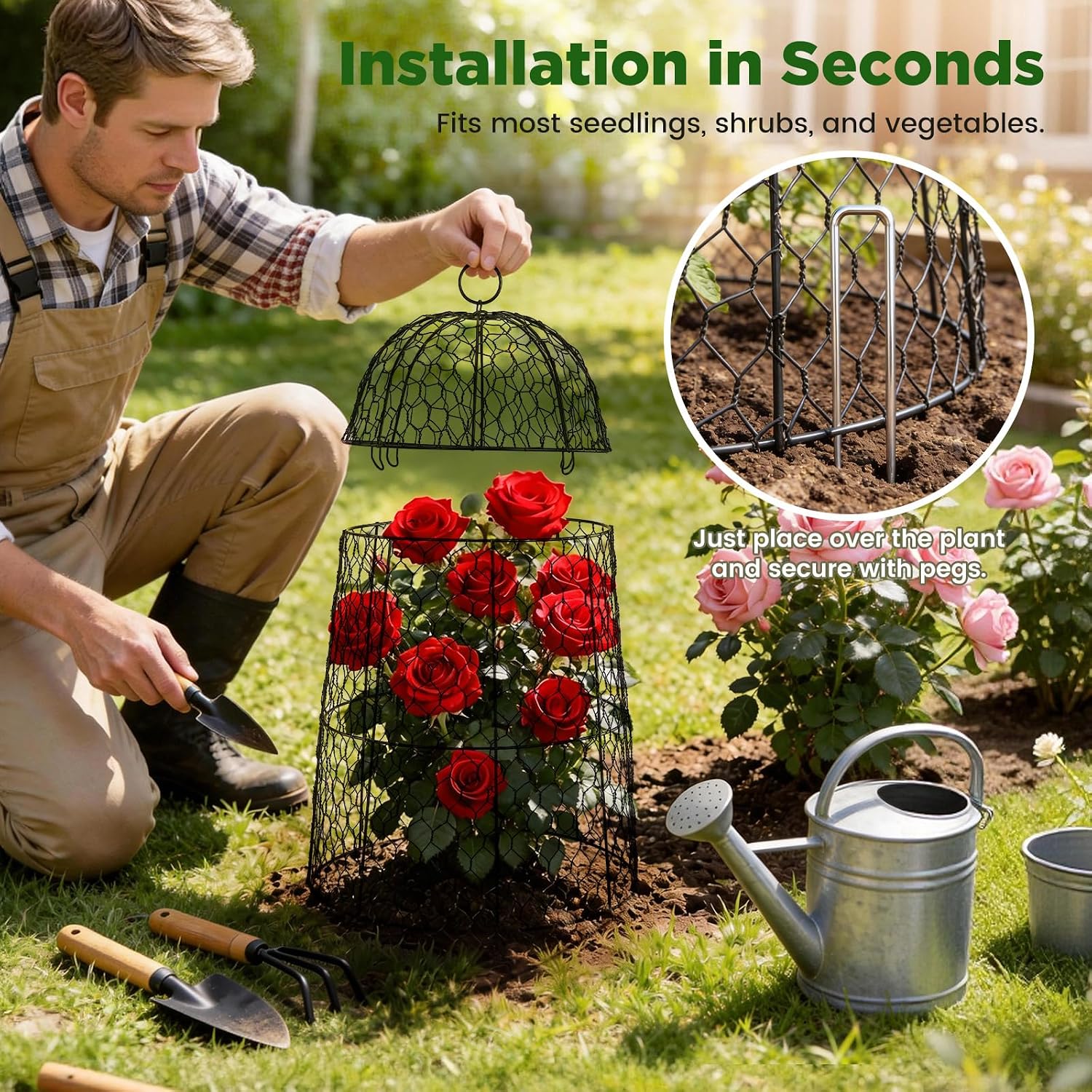 12 Pack XL Metal Garden Cloches for Plants, 17" Height Rustproof Chicken Wire Cloches for Seedlings, Vegetables &