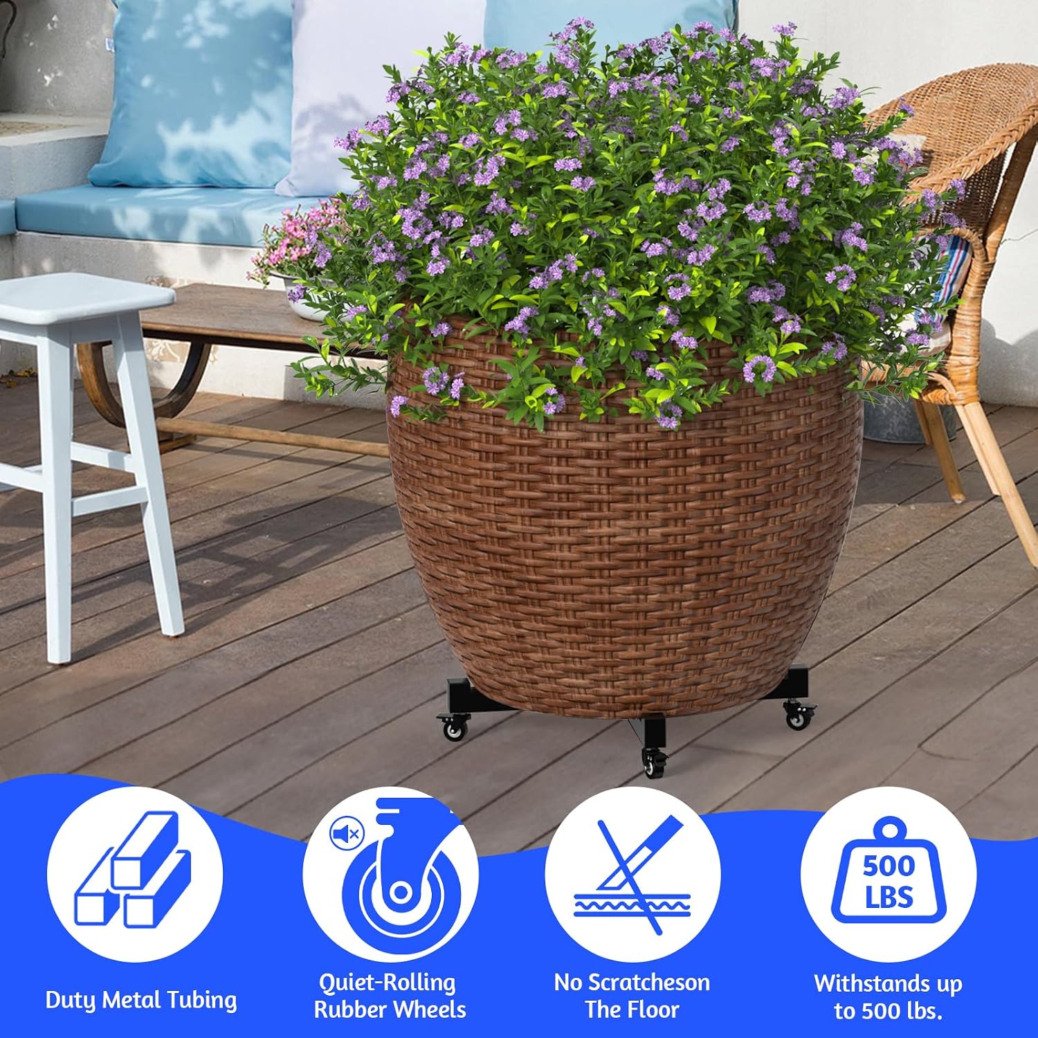 Plant Caddy With Wheels, 21" to 30" Heavy Duty Rolling Plant Dolly, Metal Plant Stand With 4 Lockable Caster Wheels