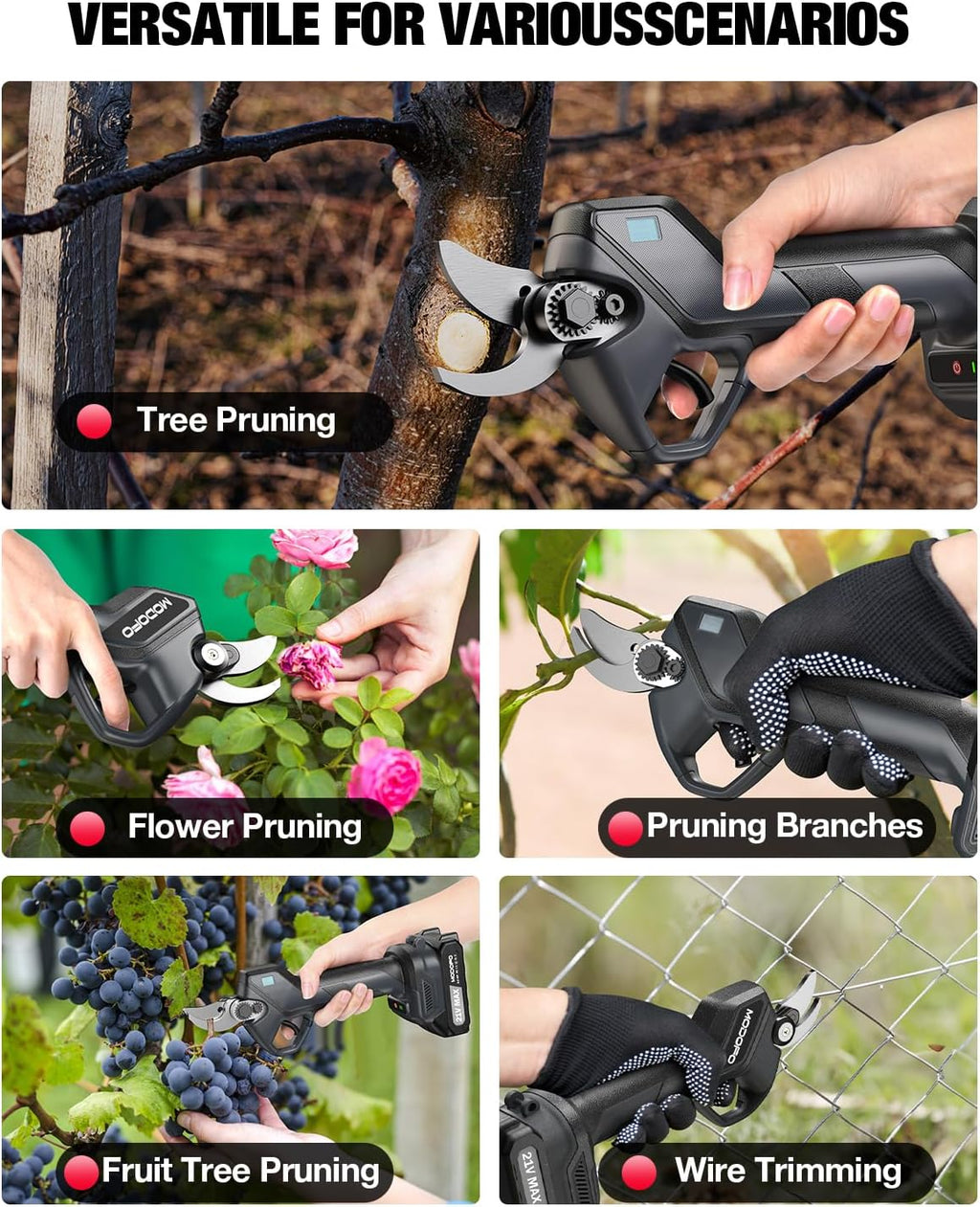 Upgraded Electric Pruning Shears, 1.6" Cutting Diameter Cordless Pruner with LCD Display, Brushless Motor, 2×2.0Ah