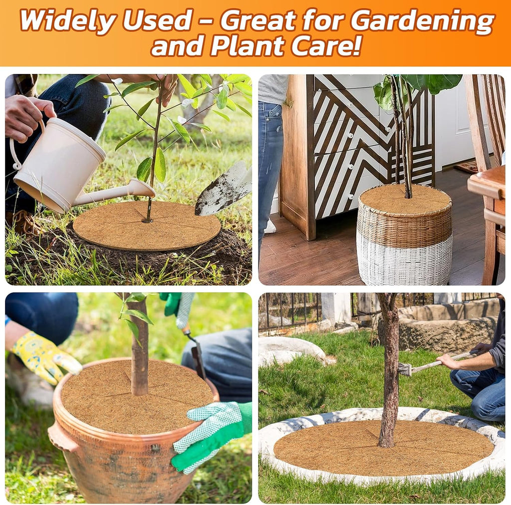 4 Pack Coconut Fiber Mulch Ring Tree Plant Protector Mat, 24 Inch | Natural Coco Coir Tree Mulch Ring Plant Pot Soil