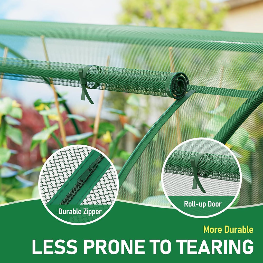 SPECILITE 98x49x49in Garden Plant Netting Mesh Cover for Raised Bed, Green | Roll-up Zipper Door, for Vegetables