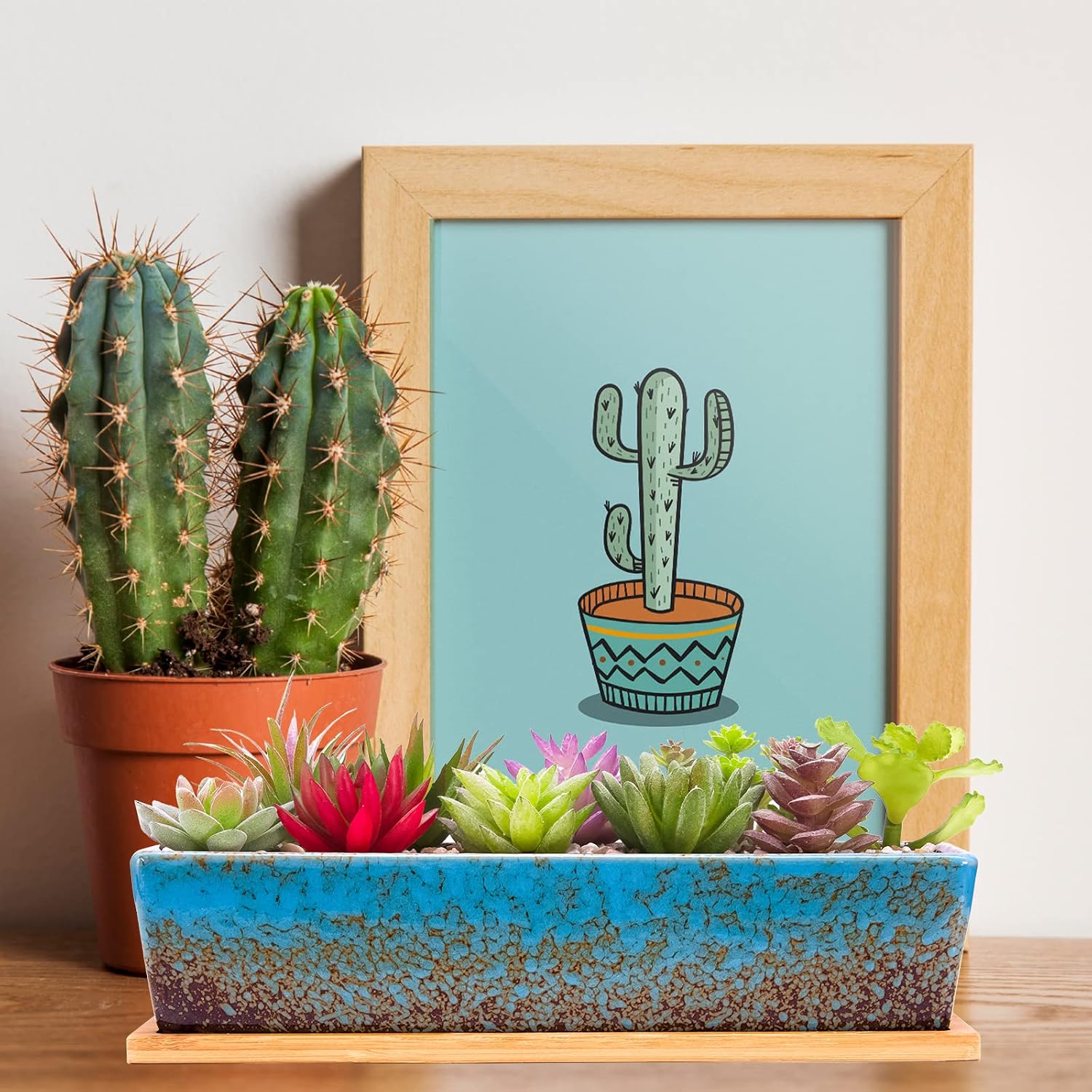 Succulent Pots - 12.1 Inch Large Succulent Planters Pots with Drainage Tray, Long Rectangle Ceramic Pot for Indoor