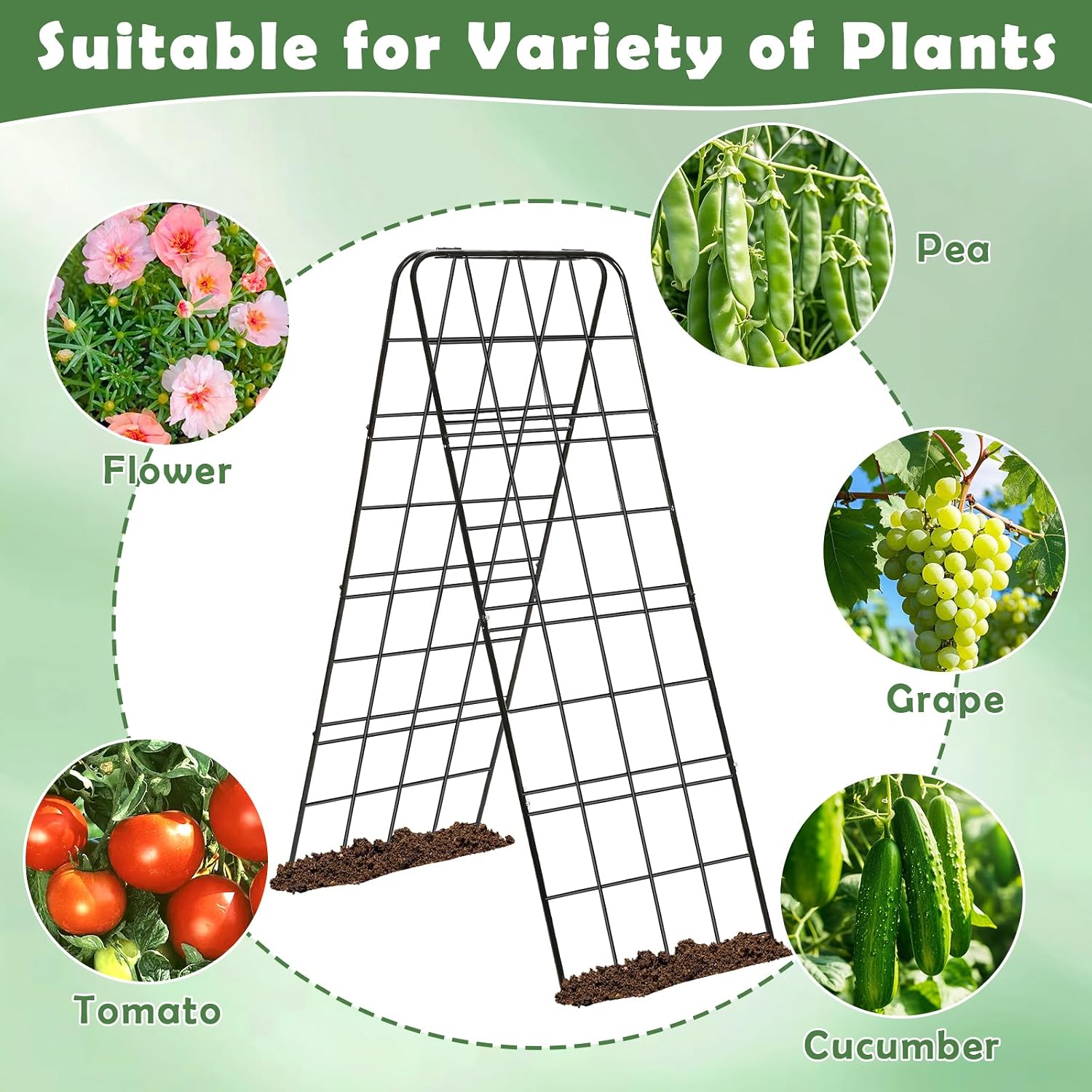 Cucumber Trellis 43.3’’x15.7’’ with Twist Tie and Clips, A-Frame Garden Trellis for Climbing Plants Heavy Duty Metal
