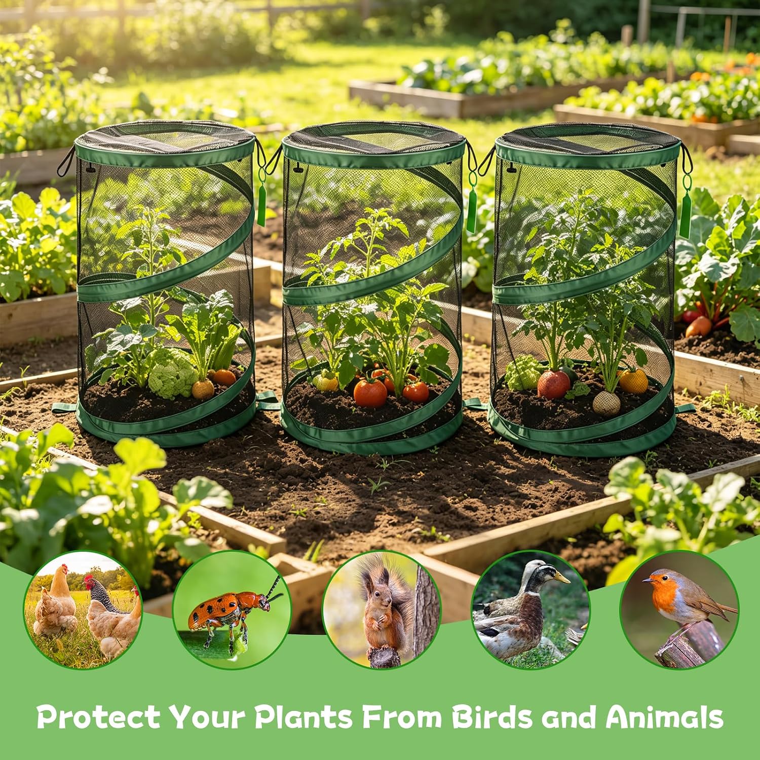 3Pcs Pop Up Plant Covers from Animals-20"x14" Foldable Mesh Plant Protector | Plant Tent Cover, Garden Insect Barrier