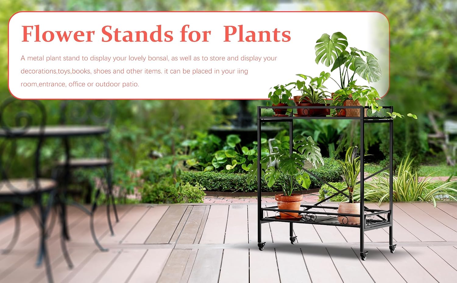 Zhongma 2 Tier Window Height Sturdy Metal Plant Stand with Wheels, 32.7x16x39.4 Inch High, Heavy Duty Succulent Shelf