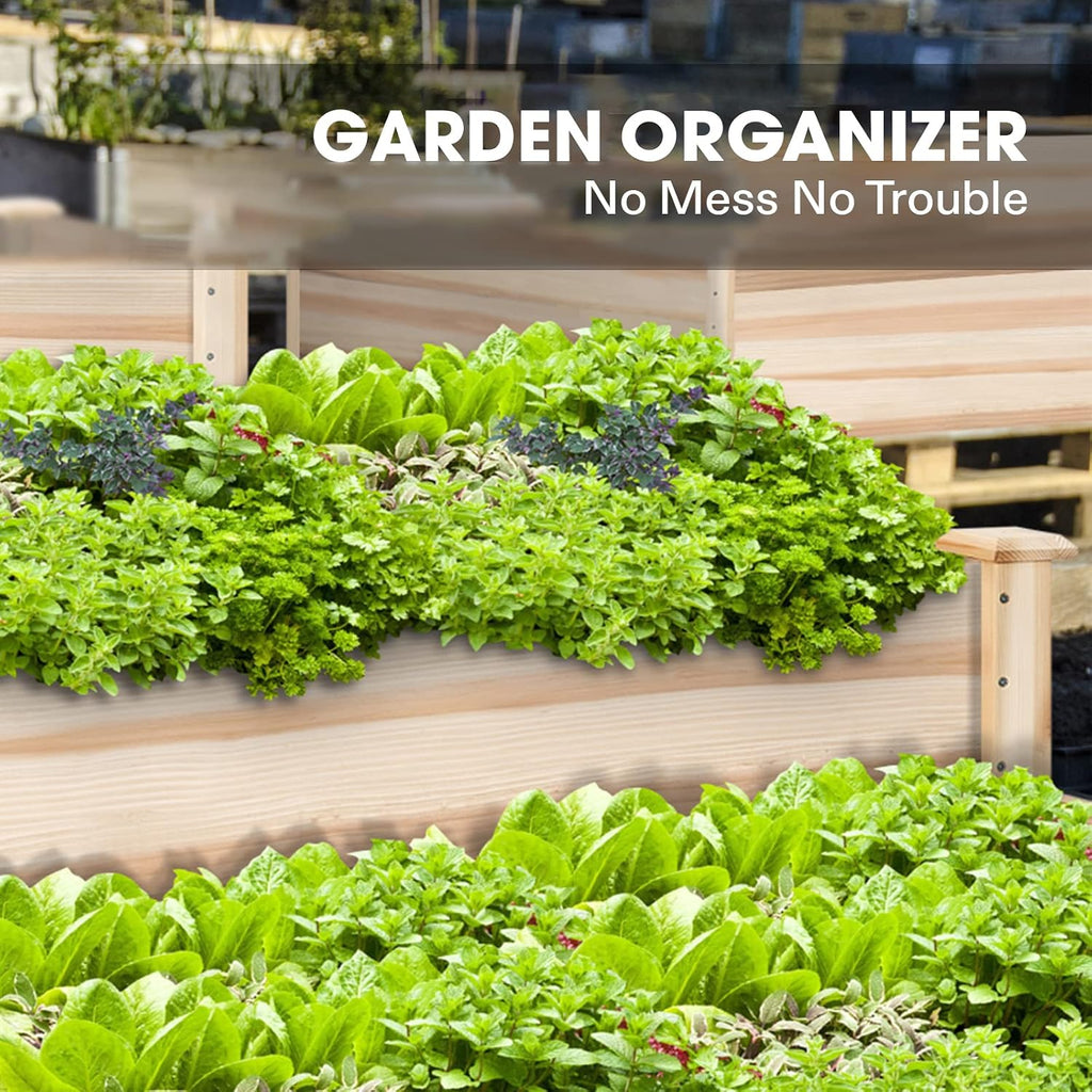 VIVOSUN 3-Tier Raised Garden Bed Outdoor Wood 48x48x21 Planter Box Kit | 2-in-1 Stack or Flat / 3 Depth Levels