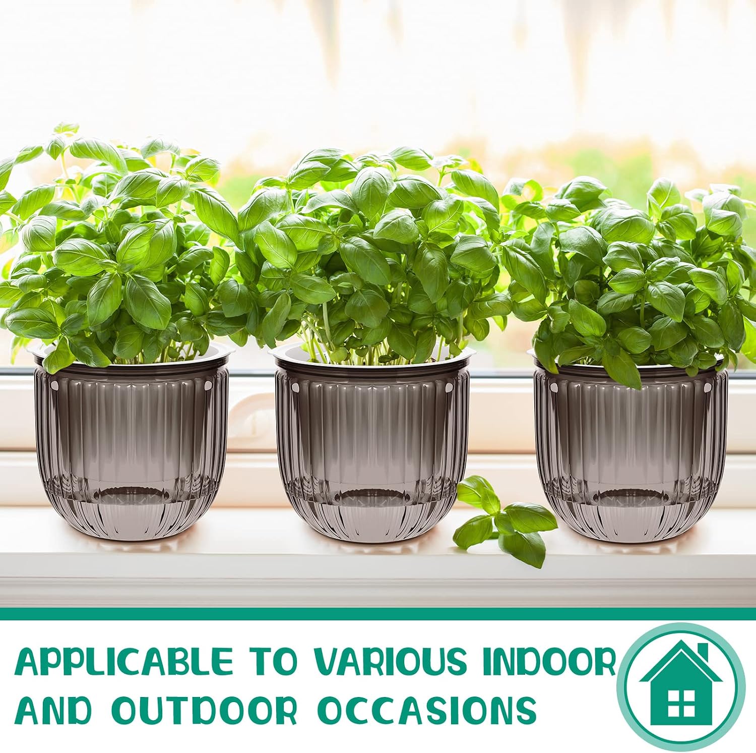 4 Pcs Self Watering Hanging Planter Indoor 6.5 Inch Hanging Baskets for Plants Outdoor Plastic Flower Pot with 3 Hooks