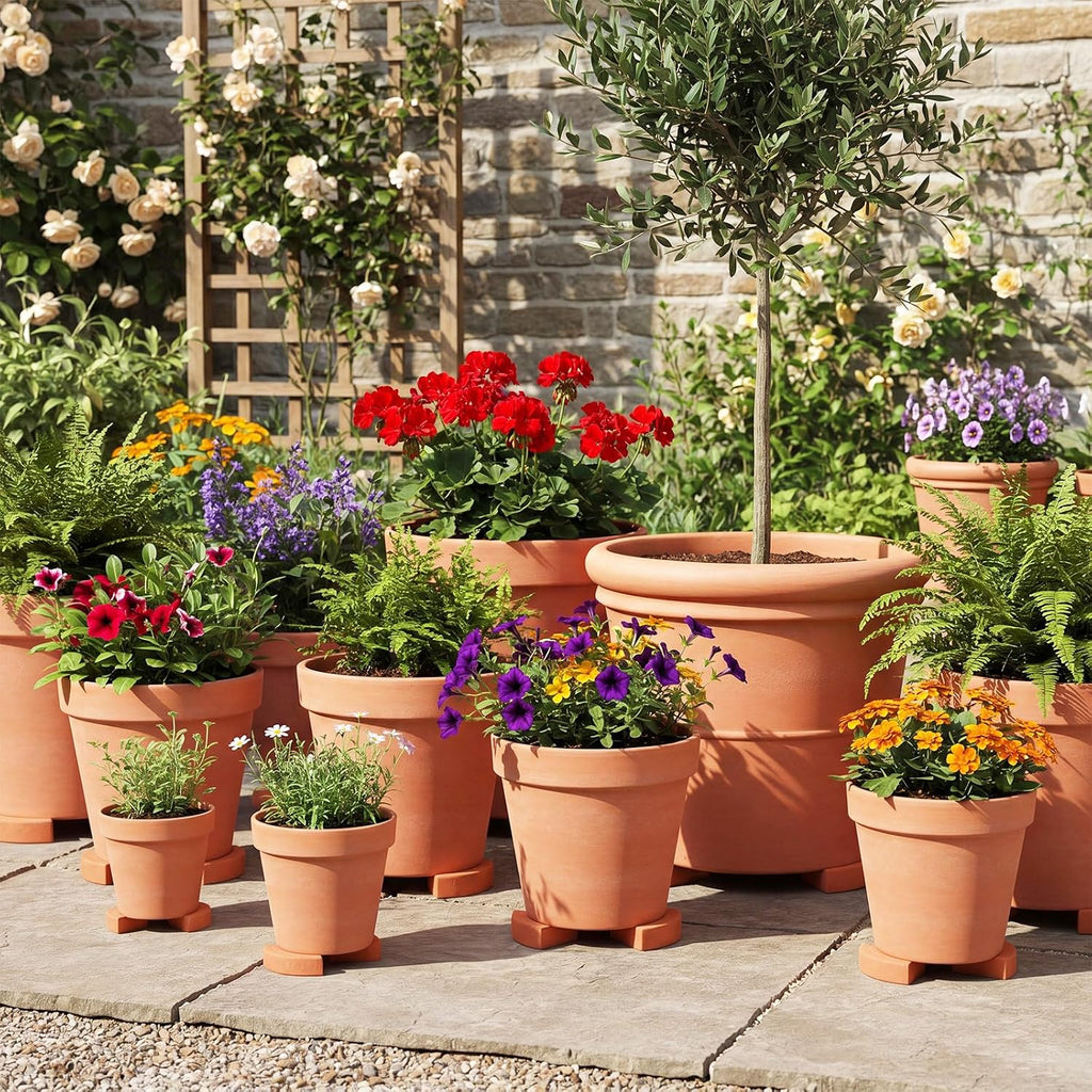 LemonRoad 12 Set Terra Cotta Cement Pot Feet for Outdoor Planters, Sector | 2.75x2.75x1.2 Inch, Plant Pot Risers for