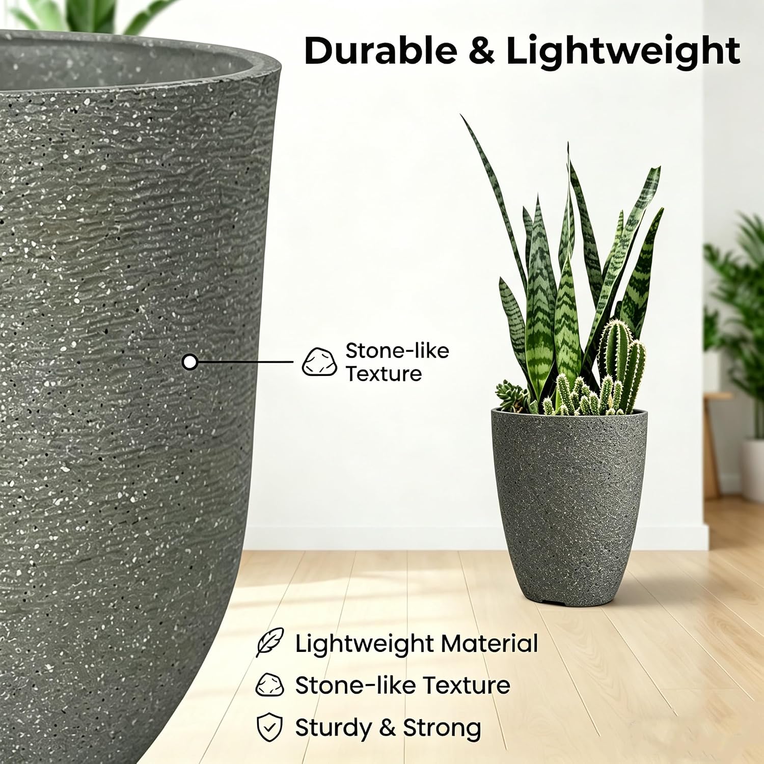 10 inch Garden Planter Lightweight Indoor Outdoor Pots with Drainage Hole for Potted Plants Flowers Greenery, Set of 2