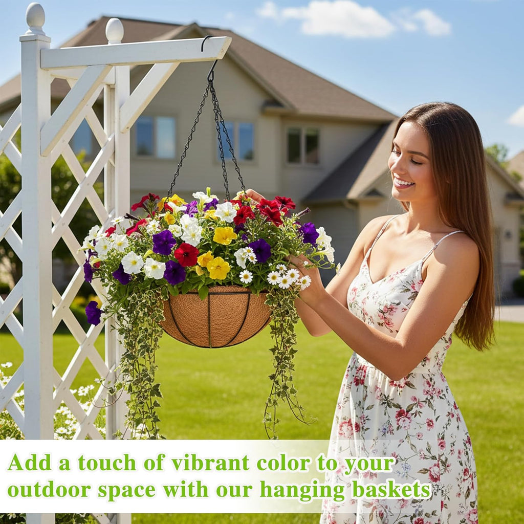 EIMQUVW 4 Pack Hanging Planter Basket Outdoor Large Hanging Flower Pots Indoor 12 inch with Coco Coir Liner Round Wire