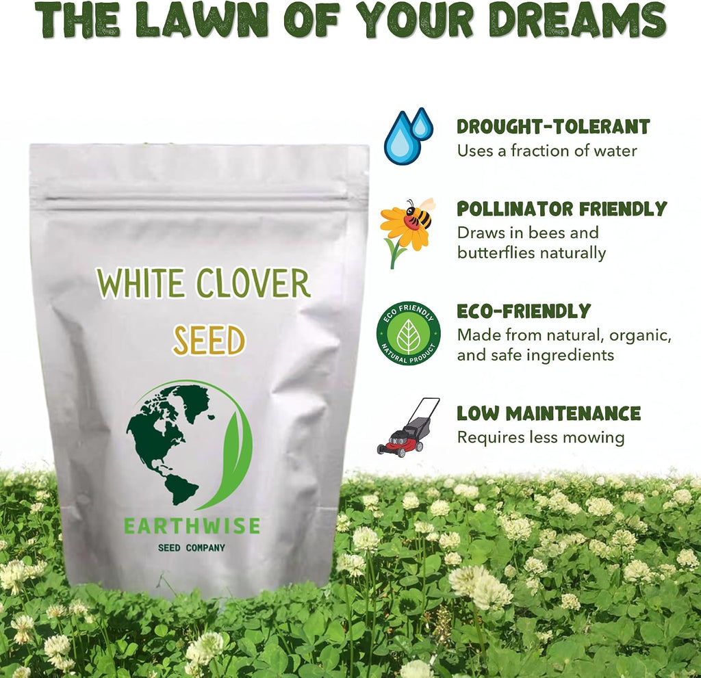 Earthwise White Dutch Clover Alternative Lawn Seed - 5 lb, 10,000 sq ft | Non-GMO Seed, No Pesticides, Nitrogen Fixing