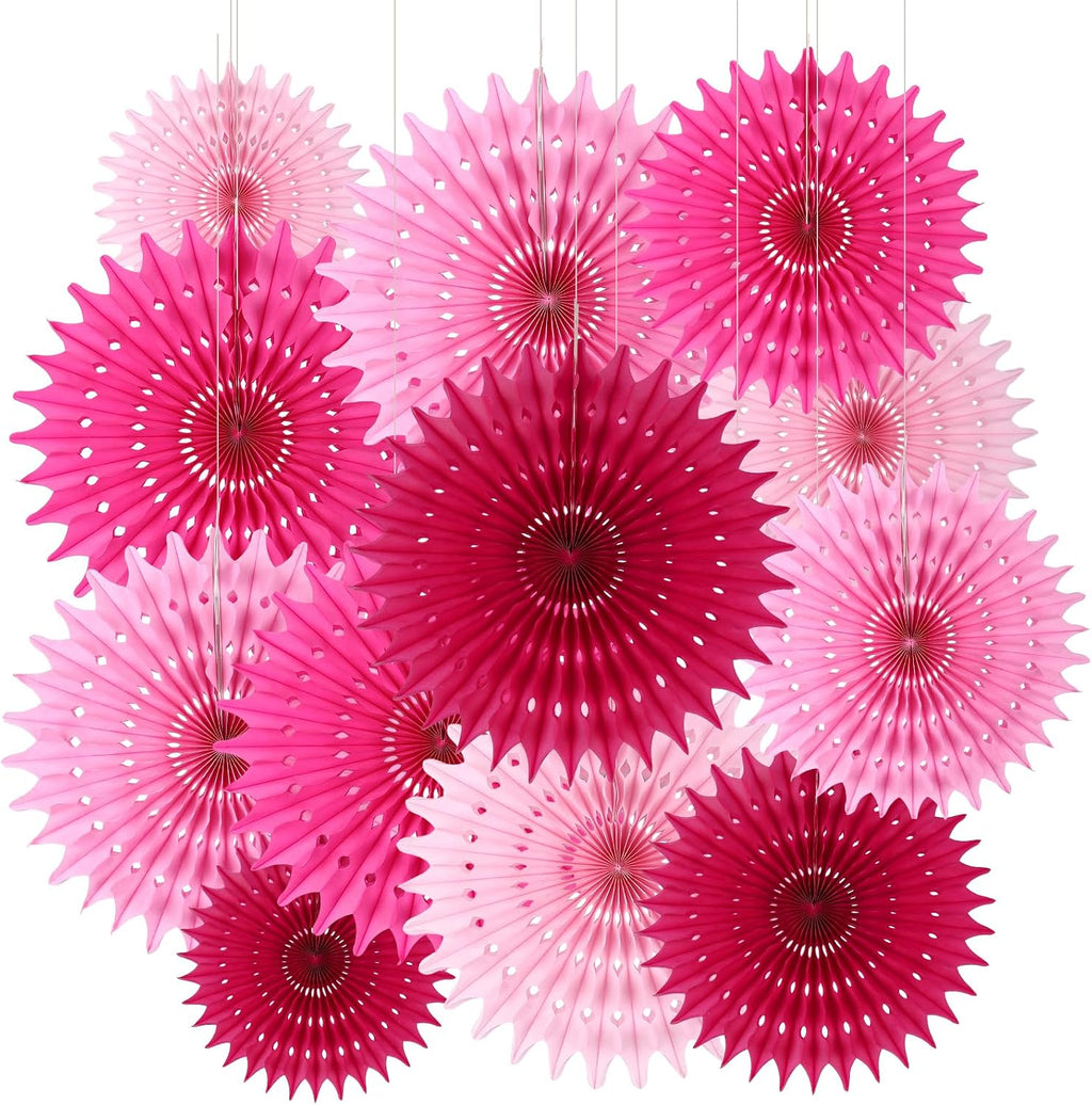 BestoFun 12PCS Paper Fans Hot Pink Party Decorations Tissue Paper Flowers Decorations for Girl Groovy Birthday Baby Shower Wedding Bachelorette Room Wall Hanging Décor