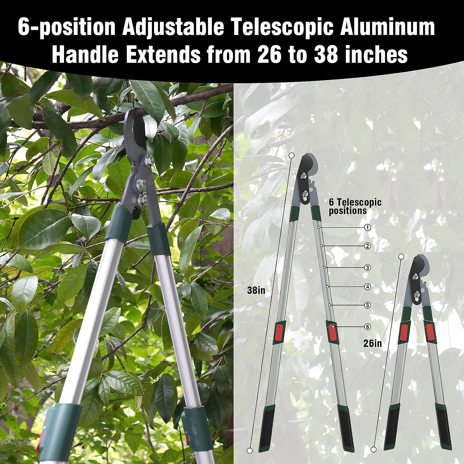 GARTOL 3-Piece Garden Tool Set - Bypass Lopper, Hedge Shears, Pruning Shears with Telescopic Aluminum Handles