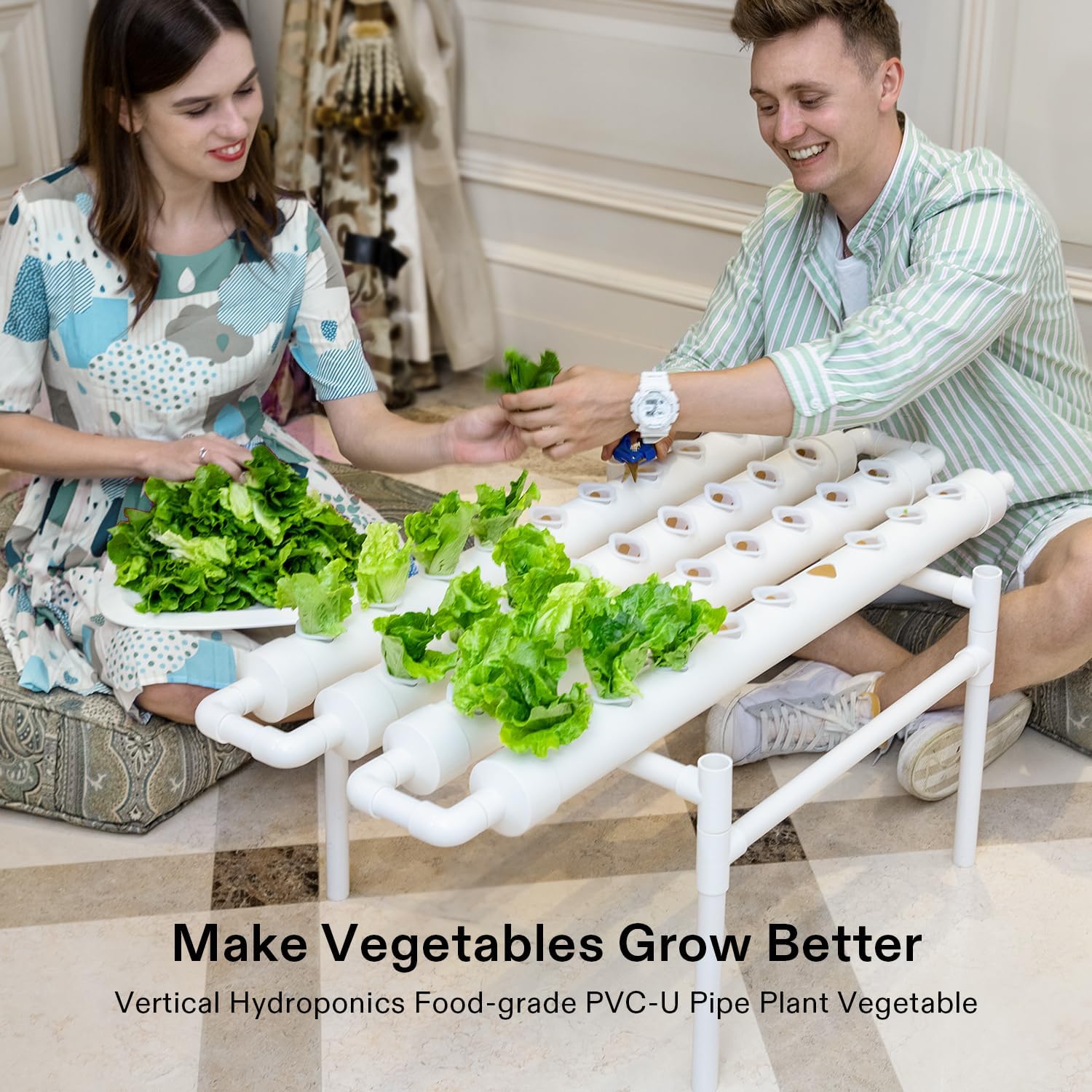 VIVOSUN Hydroponic Grow Kit, 1 Layer 36 Plant Sites 4 Food-Grade PVC-U Pipes Hydroponics Planting System with Water