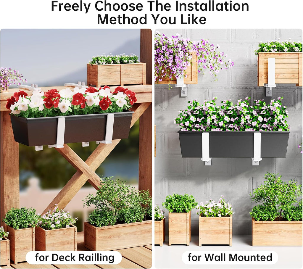 Y&M 6 Pcs Deck Railing Adjustable Planter Box Brackets (6 to 12.5 in), Universal Heavy Duty Iron Flower Box Brackets