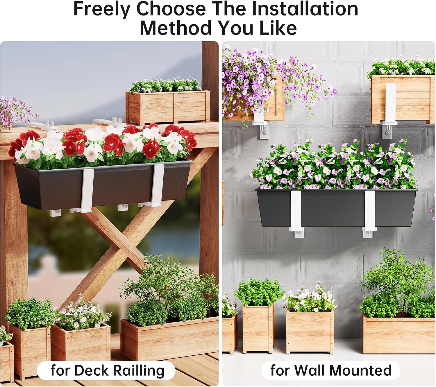 Y&M 6 Pcs Deck Railing Adjustable Planter Box Brackets (6 to 12.5 in), Universal Heavy Duty Iron Flower Box Brackets