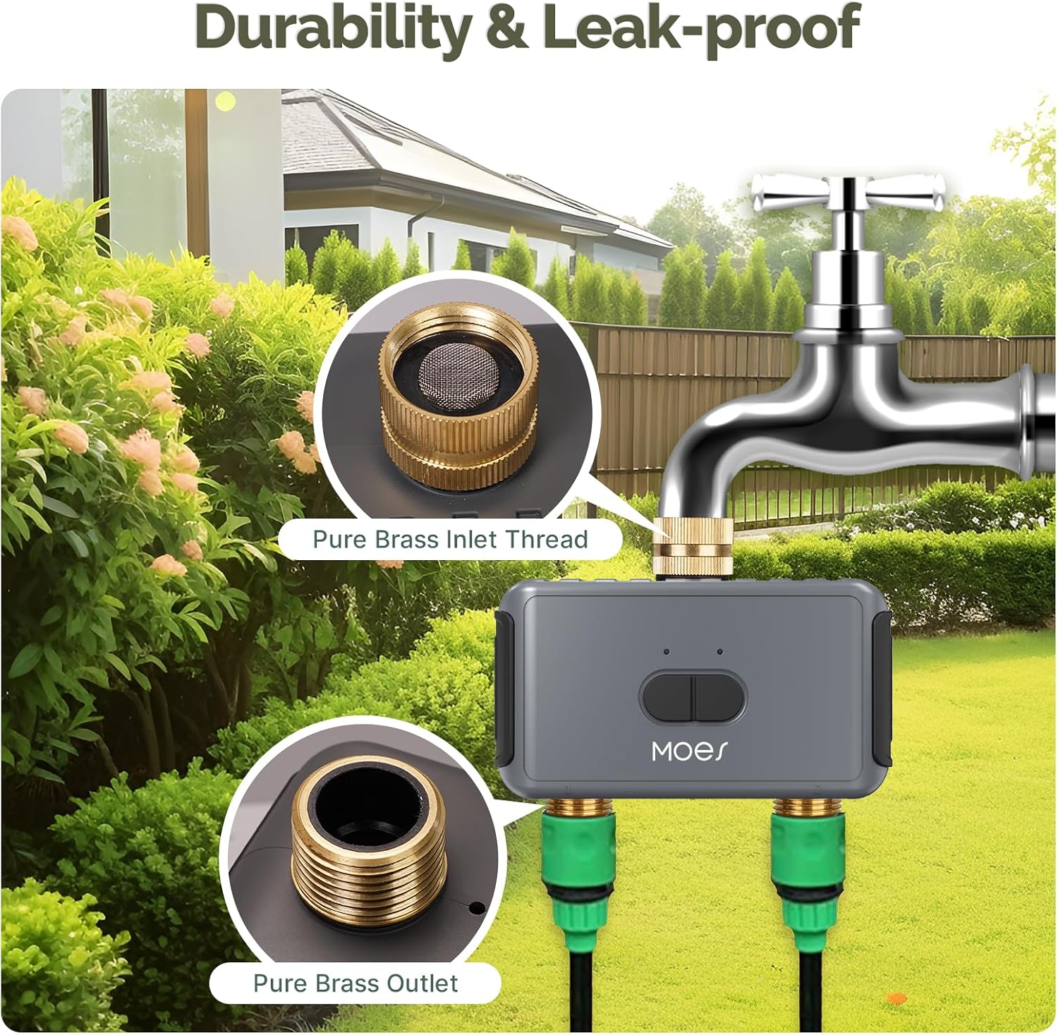MOES WiFi Sprinkler Timer 2 Zone with BLE Hub, Brass Inlet & Outlet, Grey | Programmable Smart Watering System for