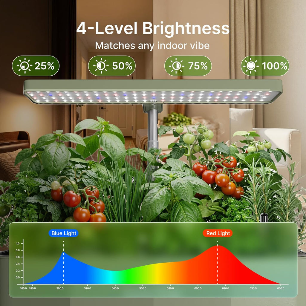 Hydroponics Growing System, Compact 12 Pods Indoor Garden, Green | 24W LED Dimmable Grow Light, 4L Water Tank with