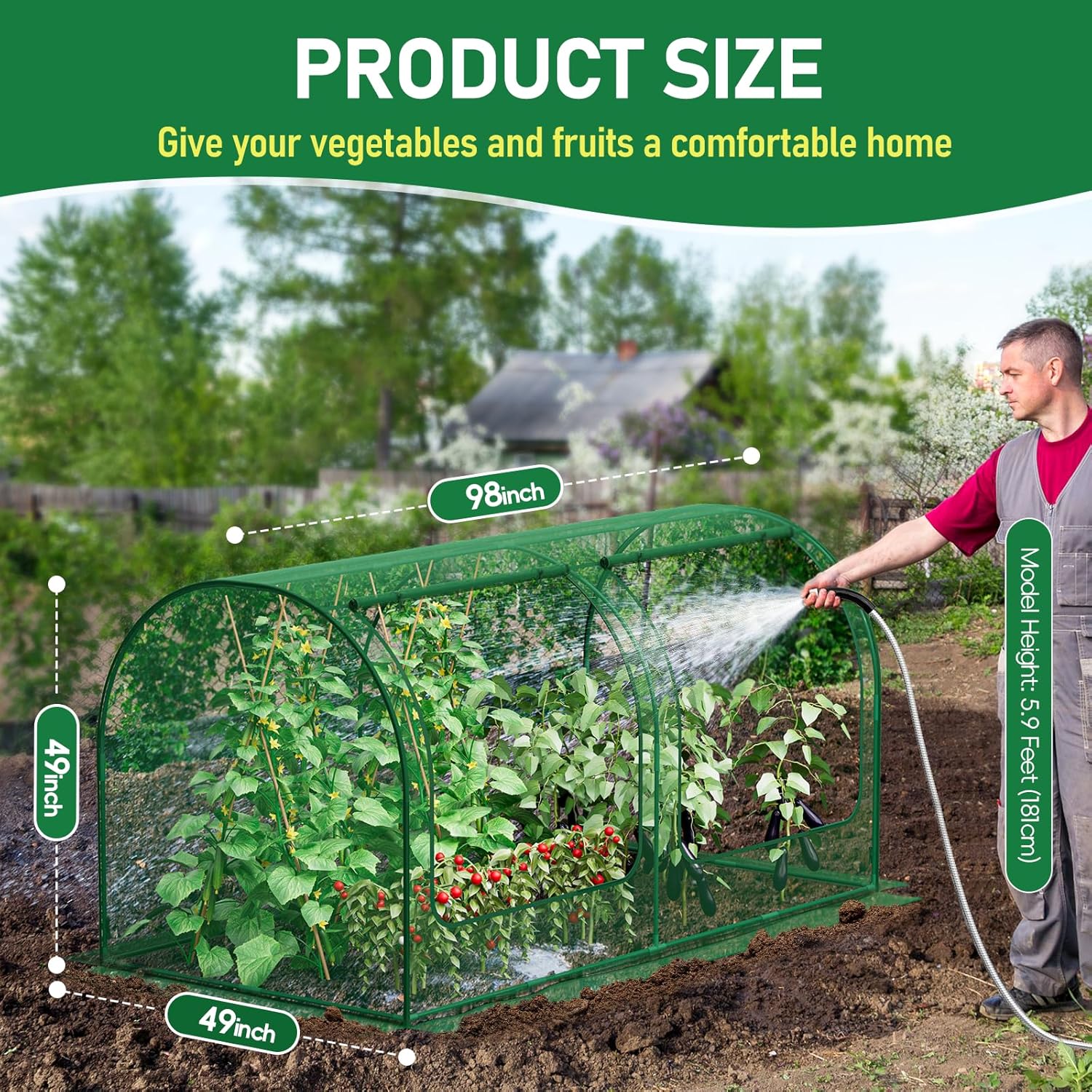SPECILITE 98x49x49in Garden Plant Netting Mesh Cover for Raised Bed, Green | Roll-up Zipper Door, for Vegetables