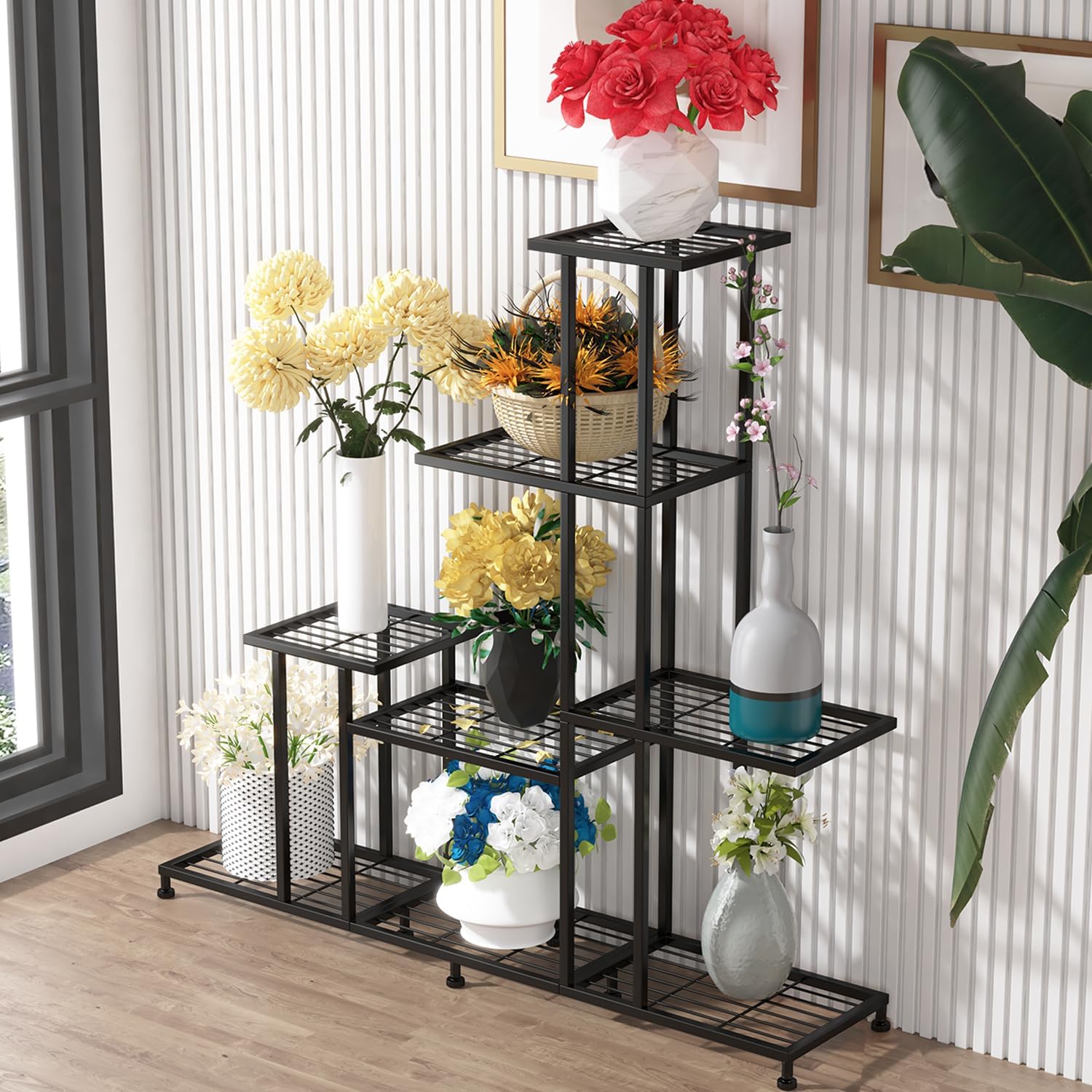 Twhep Heavy Duty Metal Plant Stand, 5 Tiers Multifunctional Plant Stand for Indoor Outdoor, for Tall Large Rack for