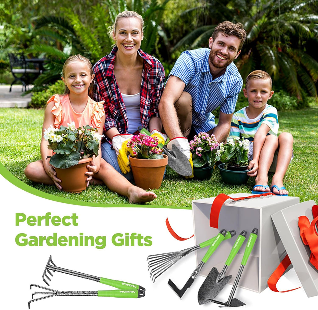 WORKPRO 6-Piece Garden Tool Set | Heavy Duty Gardening Hand Tools with Soft Rubber Handle, Including Trowel, Rakes