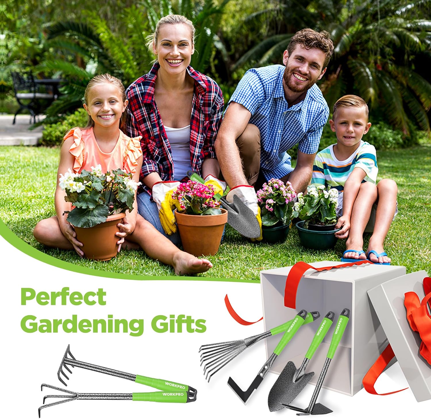 WORKPRO 6-Piece Garden Tool Set | Heavy Duty Gardening Hand Tools with Soft Rubber Handle, Including Trowel, Rakes