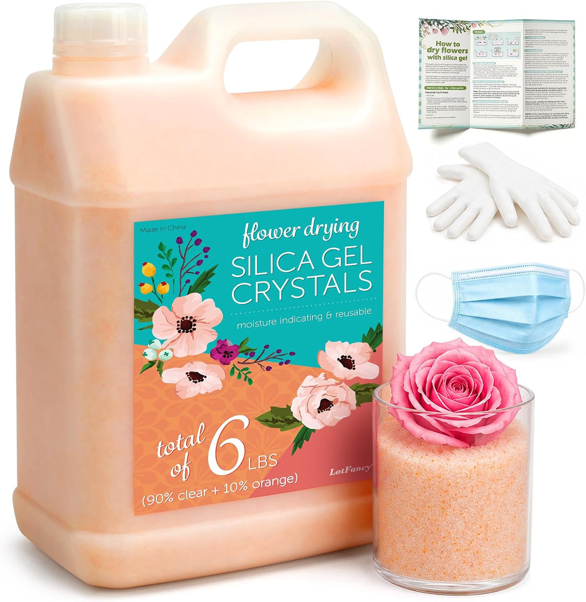 LotFancy Silica Gel Flower Drying, 6 LBS Reusable Color Indicating Silica Crystals for Wedding Bouquet Preservation, Resin Art, DIY Crafts