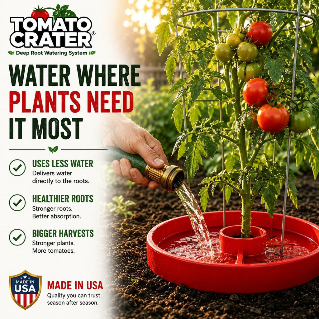Tomato Crater® Root-Zone Watering Ring for Tomatoes & Vegetables | Made in USA Snap-Together Base | Reduces Runoff