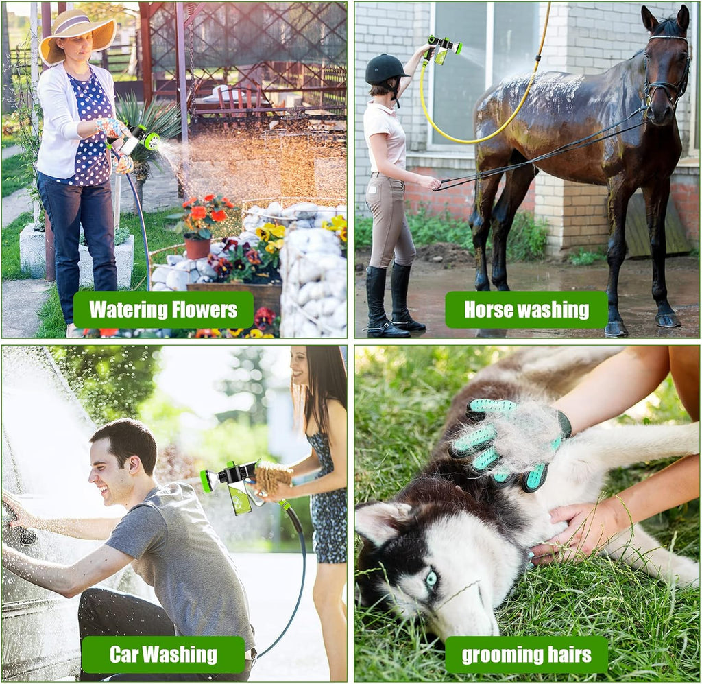 Upgraded Dog Wash Hose Attachment, 8-in-1 Sprayer Mode Garden Hose Nozzle | with Pet Grooming Glove, 100cc Soap