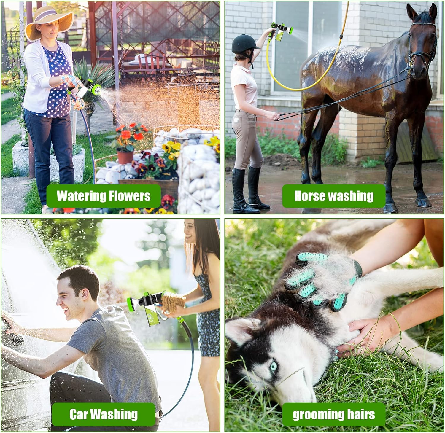 Upgraded Dog Wash Hose Attachment, 8-in-1 Sprayer Mode Garden Hose Nozzle | with Pet Grooming Glove, 100cc Soap