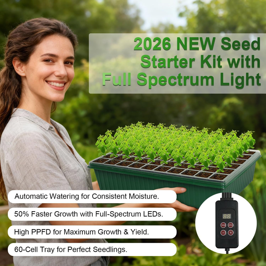 TONYFUL Seed Starter Tray with Grow Light, 120-Cell Seed Starter Kit with 4.07” Humidity Dome, Indoor Seedling Starter
