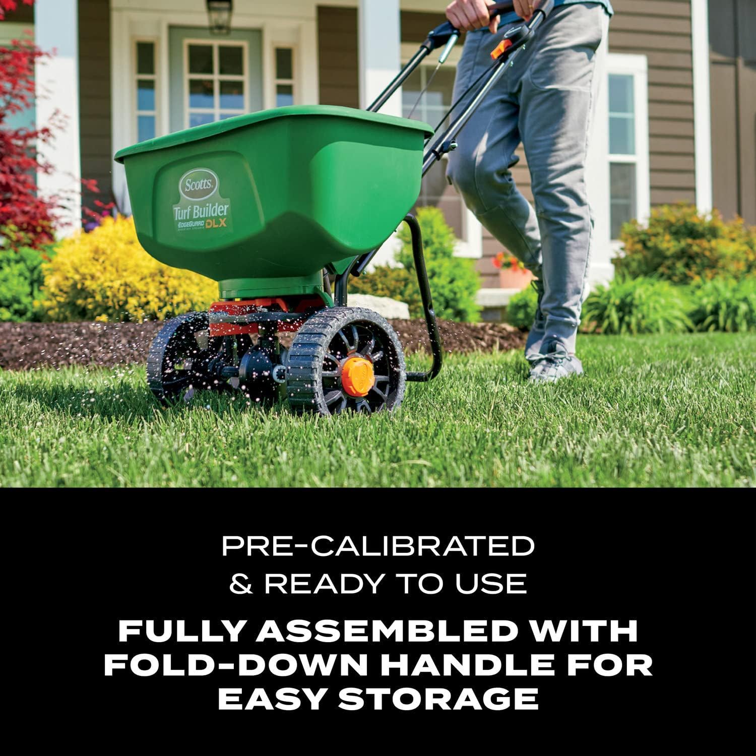 Scotts Turf Builder EdgeGuard DLX Broadcast Spreader for Seed, Fertilizer, Salt, Ice Melt, Holds up to 15,000 sq.ft.