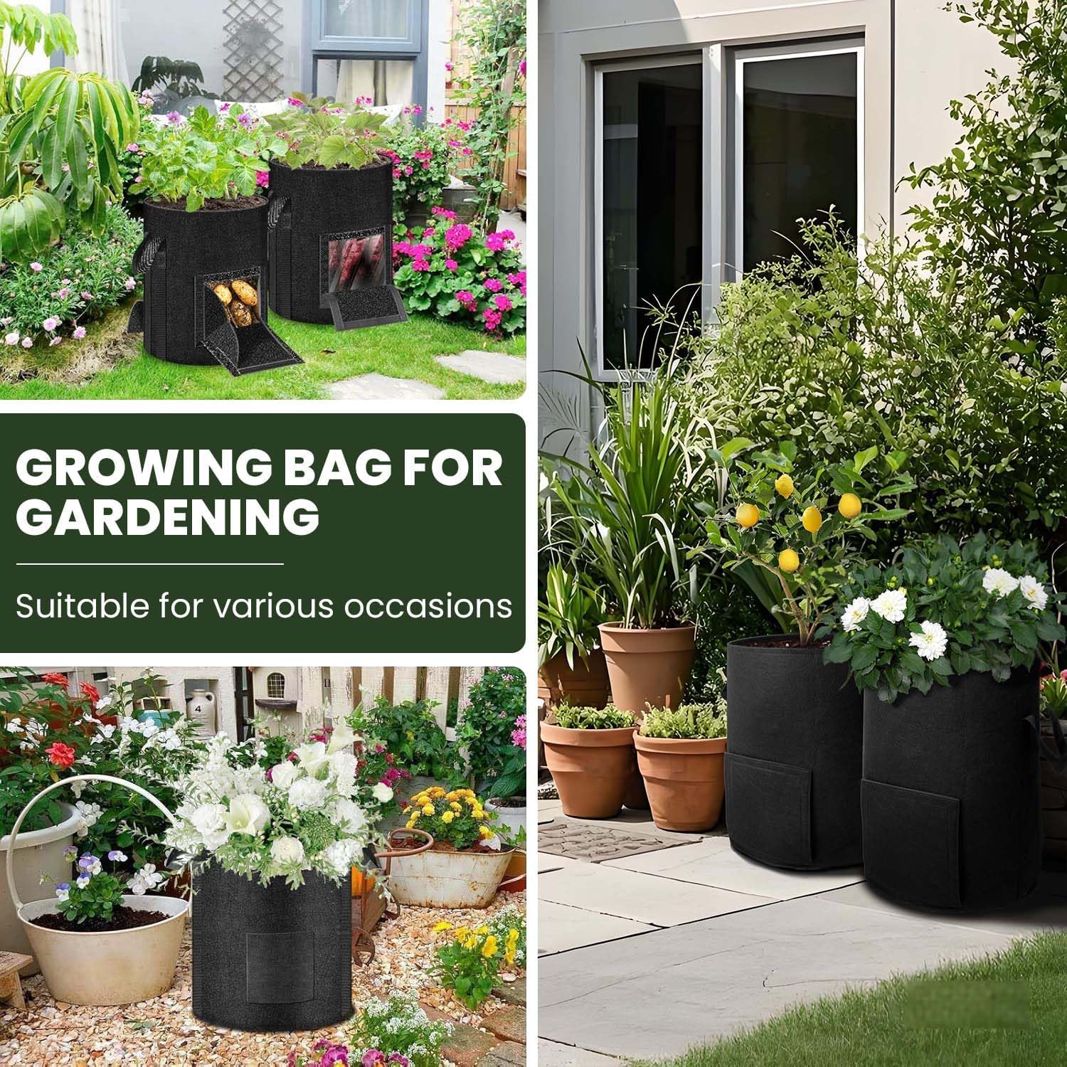 15-Gallon Potato Grow Bags (4 PS) with Unique Leak-Proof Harvesting Window and Transparent Observation Window, Suitable