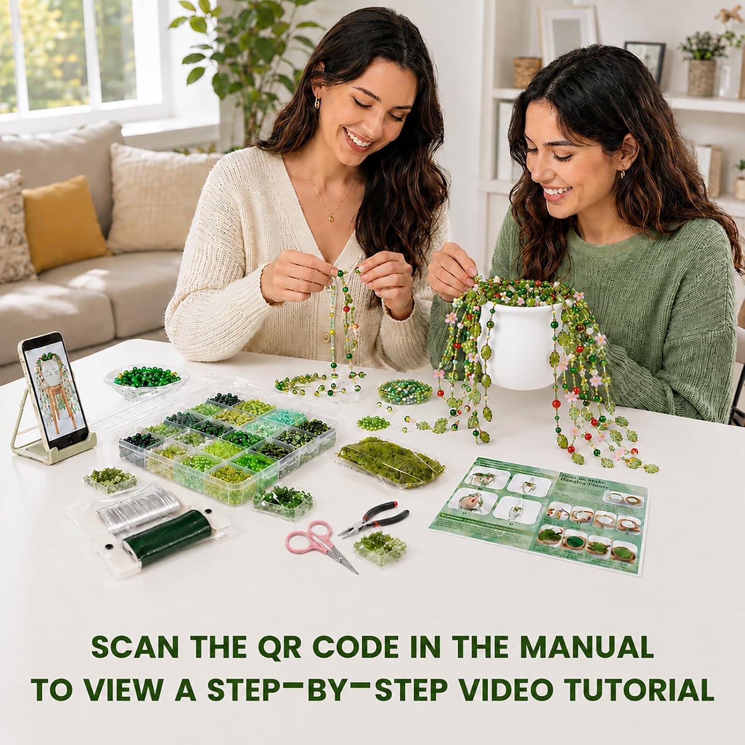 Scvotier Beaded Plant Kits with Wire and Beads (Complete Kit with Pots & Foam)
