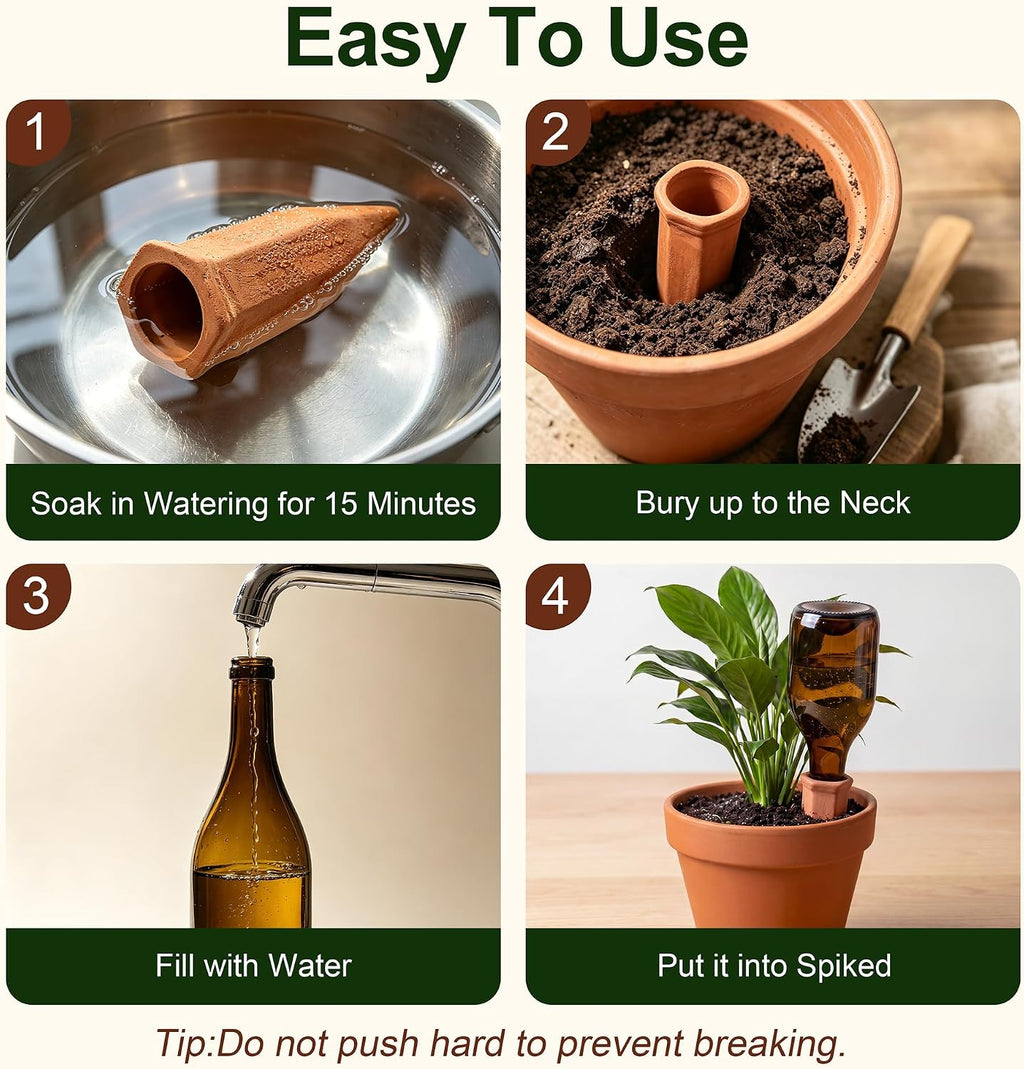 Terracotta Plant Watering Pikes, Automatic Plant Waterer for Vacations, Self Watering Spikes for Indoor and Outdoor