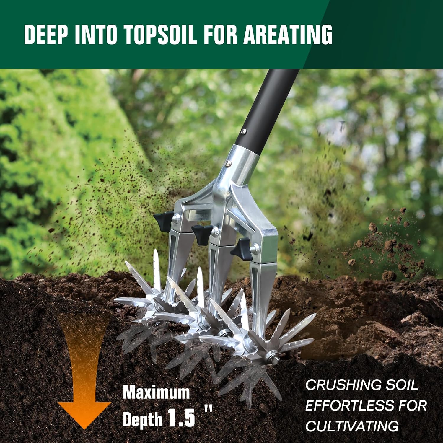 Altdorff Rotary Cultivator Garden Tool for Gardening and Lawn(61''), Rotary Hand Tiller with Detachable Thicker