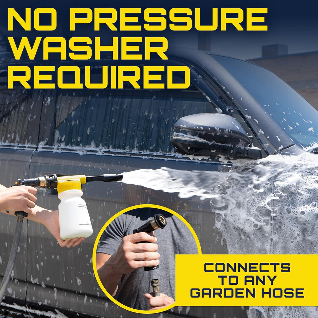 Foam King Car Wash Foam Gun Sprayer, Foam Cannon Garden Hose Soap Sprayer | King of Suds 32oz with 6 adjustable foam